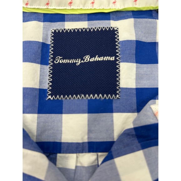 Tommy Bahama Mens XL Button Down Shirt Blue White Checkered Pima Cotton Marlin - Picture 2 of 4